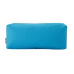 A bright blue rectangular utility case with a textured surface and a logo on one side.