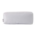 A white utility case with a rectangular shape, featuring a logo on one side.