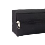 A black utility case with a silver zipper, showcasing a textured fabric finish. Features a minimalistic design.