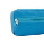 A turquoise utility case featuring a zippered closure and a textured fabric surface.