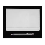 A sleek white portfolio accompanied by a silver pen. The portfolio features a smooth, minimalist design.