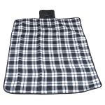 A Leisure Picnic Blanket featuring a classic black and white plaid pattern, designed for outdoor use.
