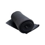 A rolled black Polar Blanket, designed for leisure and outdoor use.