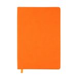 An orange Genesis A5 Notebook featuring a textured cover and a ribbon bookmark.