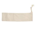 A beige calico drawstring pouch with a rope closure, featuring a simple design and no visible branding.