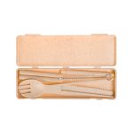 A Ramen Cutlery Set featuring a spoon, fork, and a cleaning brush, all housed in a compact case.