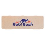 A cutlery set case featuring the logo of Roo Rush, designed in a beige color with a speckled texture.
