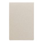 A stack of beige sticky notes with rounded corners, featuring a simple design and texture.
