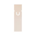 A rectangular bookmark in a light beige color with a cut-out design at the top. It features a logo.