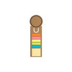 A circular bookmark and noteflag ruler in brown, featuring colorful sticky notes in pink, orange, yellow, green, and blue.