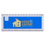 A blue tile ruler puzzle featuring a grid layout, with a house icon and branding on the side.