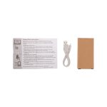 A power bank kit featuring a small brown box, USB charging cable, and instruction sheet.