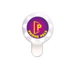 A round, LED selfie light with a white exterior and a purple circular logo featuring the words "PHONE PALS."