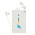 A 10,000mAh power bank with three built-in charging cables and the branding "UNITECH GLOBAL SOLUTIONS."