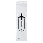 A clear packaging containing a charging cable with a logo featuring an airplane design.