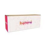 A rectangular box with a light design, featuring the word "Euphoria" in bold letters, with a logo and colourful graphics.