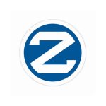 A blue circular mouse pad featuring a large white letter 'Z' in the centre and a logo.