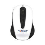 A wireless mouse featuring a white and black design, with a logo visible on the side.
