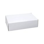 A plain white rectangular box with a fold-over opening. It has a simple design and no visible branding.