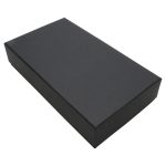 A sleek black two-part gift box featuring a smooth exterior and a simple design.