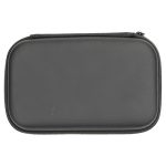 A black zippered case with a smooth surface, featuring a zipper closure and a sturdy design.