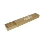A Kraft sliding gift box in a natural brown colour, featuring an engraved logo, designed for pen packaging.