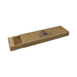 A brown Kraft sliding gift box with an engraved logo, designed for packaging items.