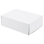 A plain white box with folded flaps, suitable for packaging items such as tech products.