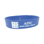 A blue silicone wristband featuring a logo and website details. It's flexible and suitable for exhibitions and events.
