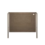 A khaki half apron featuring a front pocket and ties at the waist. It has a simple, minimalist design.