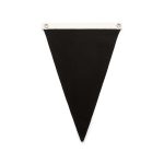 A black canvas pennant flag with metal grommets at the top for hanging.
