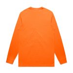 A long-sleeve work t-shirt in vibrant orange with a plain back and a logo on the front.