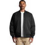 A black bomber jacket with a classic design, featuring a button-up front and ribbed cuffs.