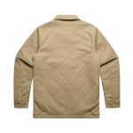 A khaki service jacket with a plain back and button closures at the cuffs, featuring a logo.